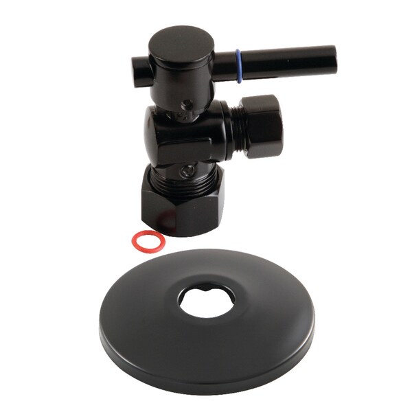 Kingston Brass CC53300DLK 5/8-Inch X 3/8-Inch OD Comp Quarter-Turn Angle Stop Valve with Flange, Matte Black CC53300DLK - main